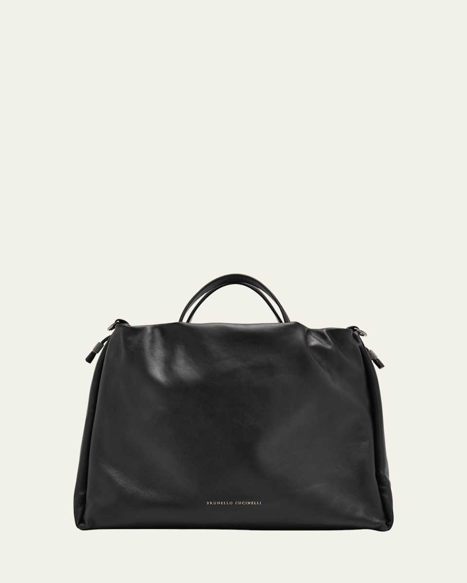 Large Puffy Leather Top-Handle Bag